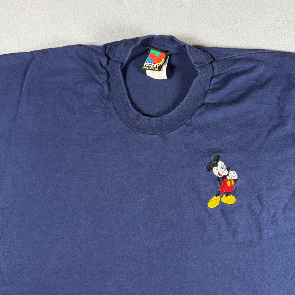 Vintage Mickey Unlimited Disney T-Shirt Mens XXL Navy Blue Embroidered 90s